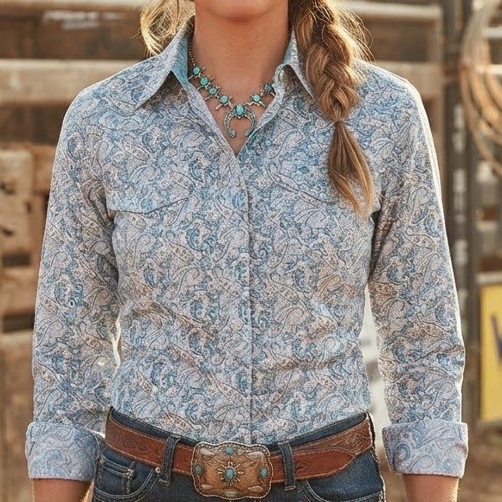 Roper Wear the West Womens Blue Paisley Cotton Western Snap Shirt 3-50-225-505BU